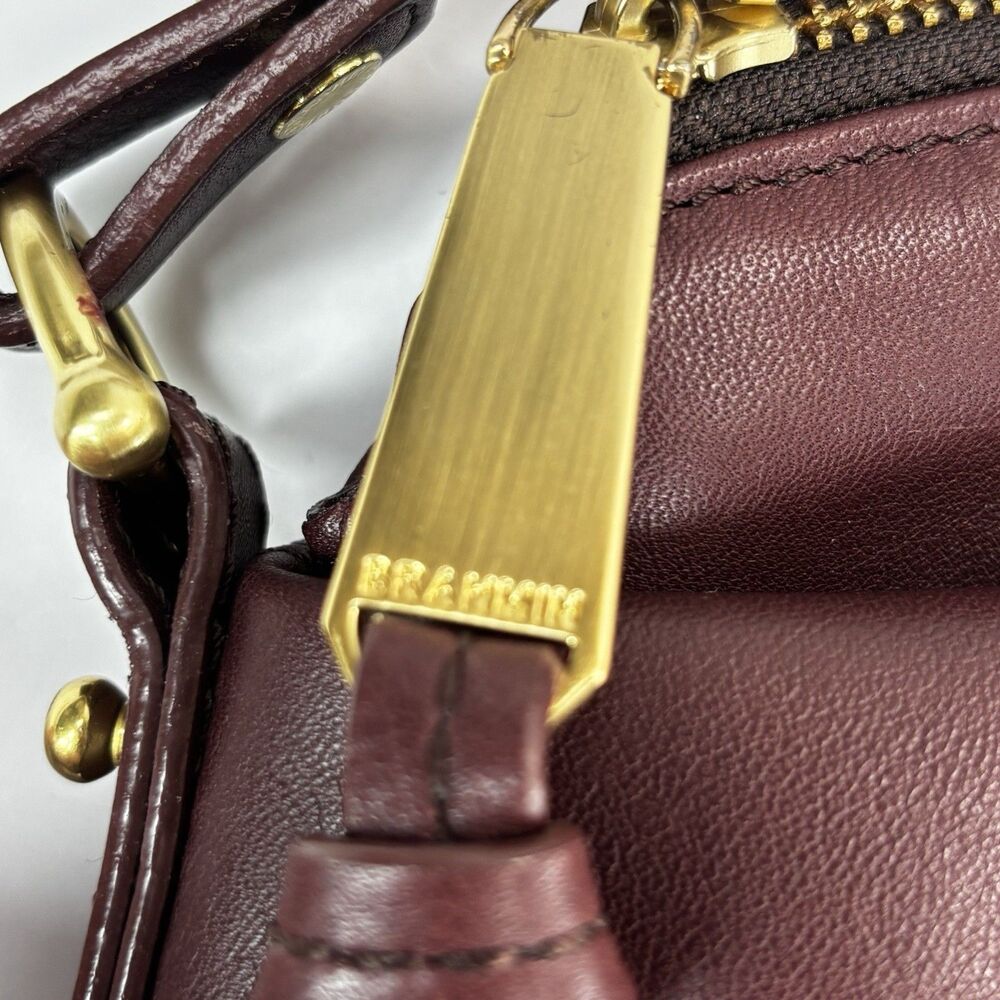 Vintage Brahmin Bag Smooth Burgundy Leather Purse Authentic Gold Ship Logo Soft - Picture 5 of 16